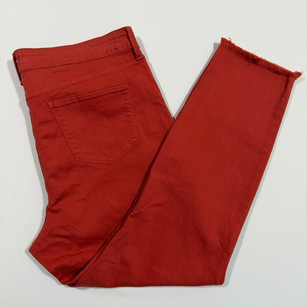 NYDJ Womens 16 Alina Ankle Skinny Jeans Terracotta Orange Fray Boho Streetwear